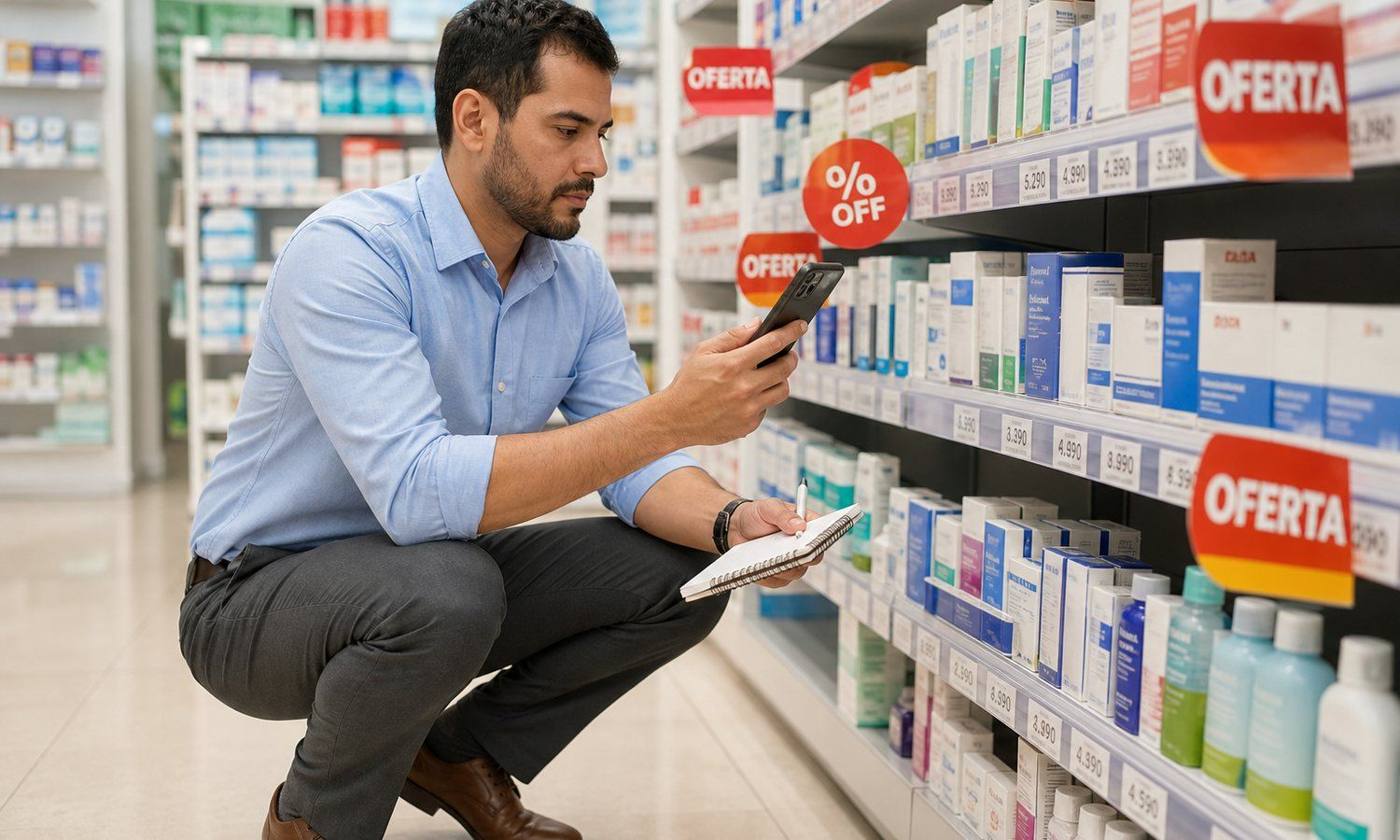 Analista relevando los precios y ofertas de la competencia en góndola — Monitoreo de Competencia de Buenavoz